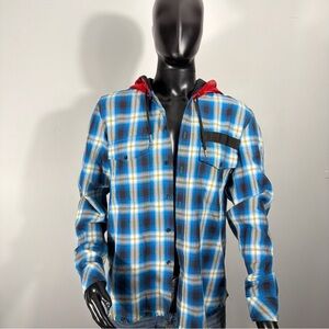 Diesel Blue and Red Plaid Shirt Jacket